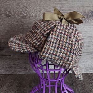 VTG DUNN & CO. Handwoven Tweed Wool Plaid  Sherlock Holmes Deerstalker Hat SZ 7